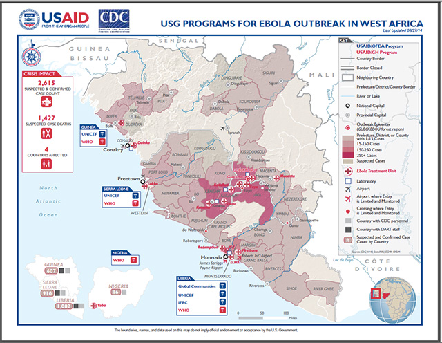 USG West Africa Ebola Outbreak Program Map - Aug 27, 2014