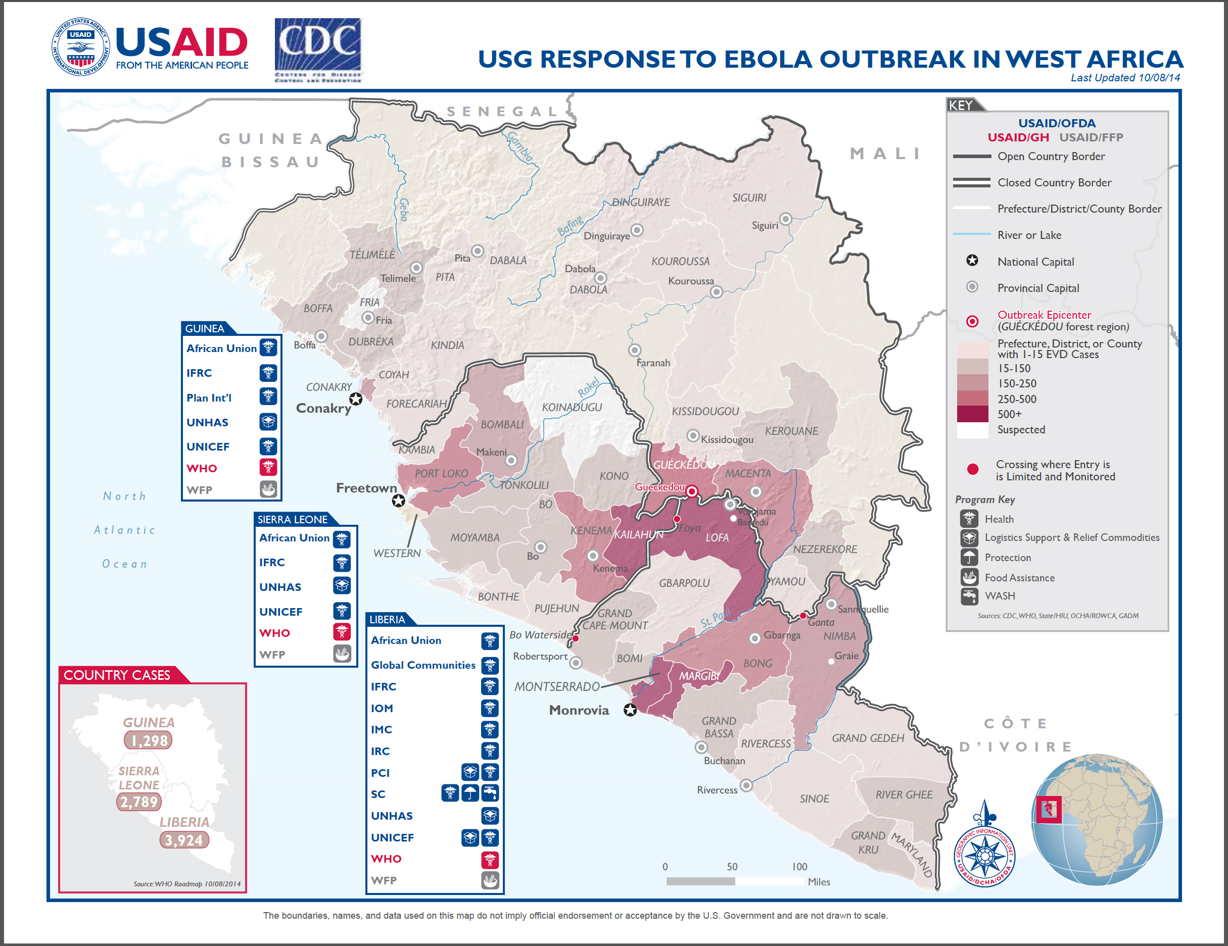 USG West Africa Ebola Outbreak Program Map - Oct 8, 2014
