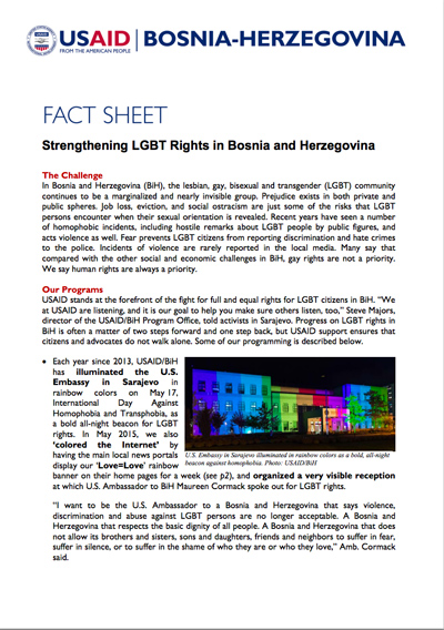FACT SHEET: Strengthening LGBTI Rights in Bosnia and Herzegovina