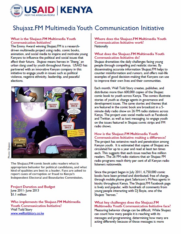 Printable Shujaaz FM Multimedia Youth Communications Initiative Fact Sheet_March 2013