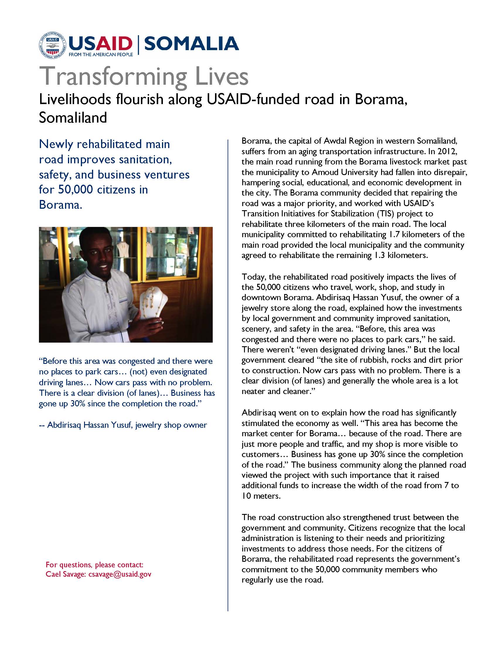 Livelihoods flourish along USAID-funded road in Borama, Somaliland