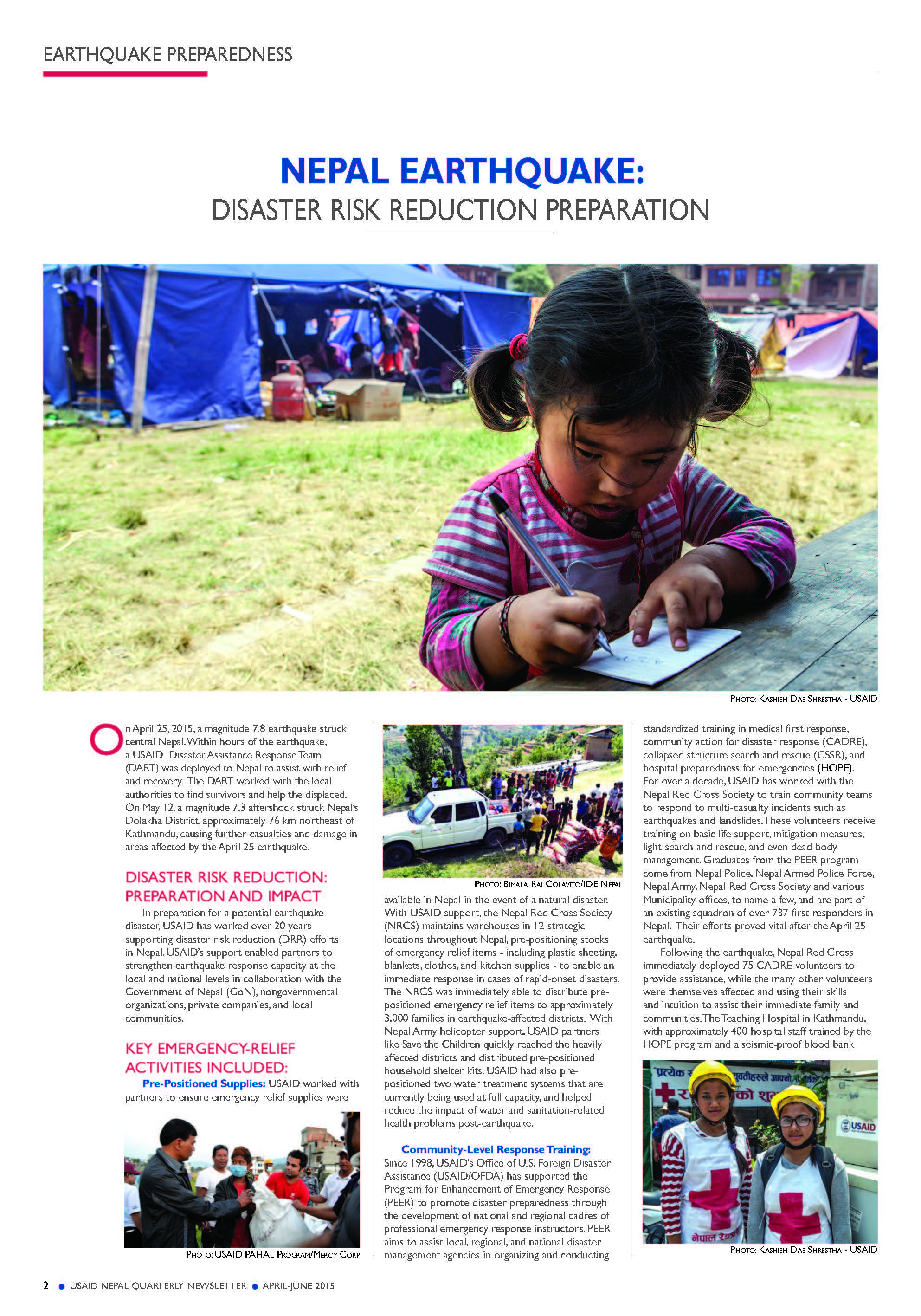 NEPAL EARTHQUAKE: DISASTER RISK REDUCTION PREPARATION