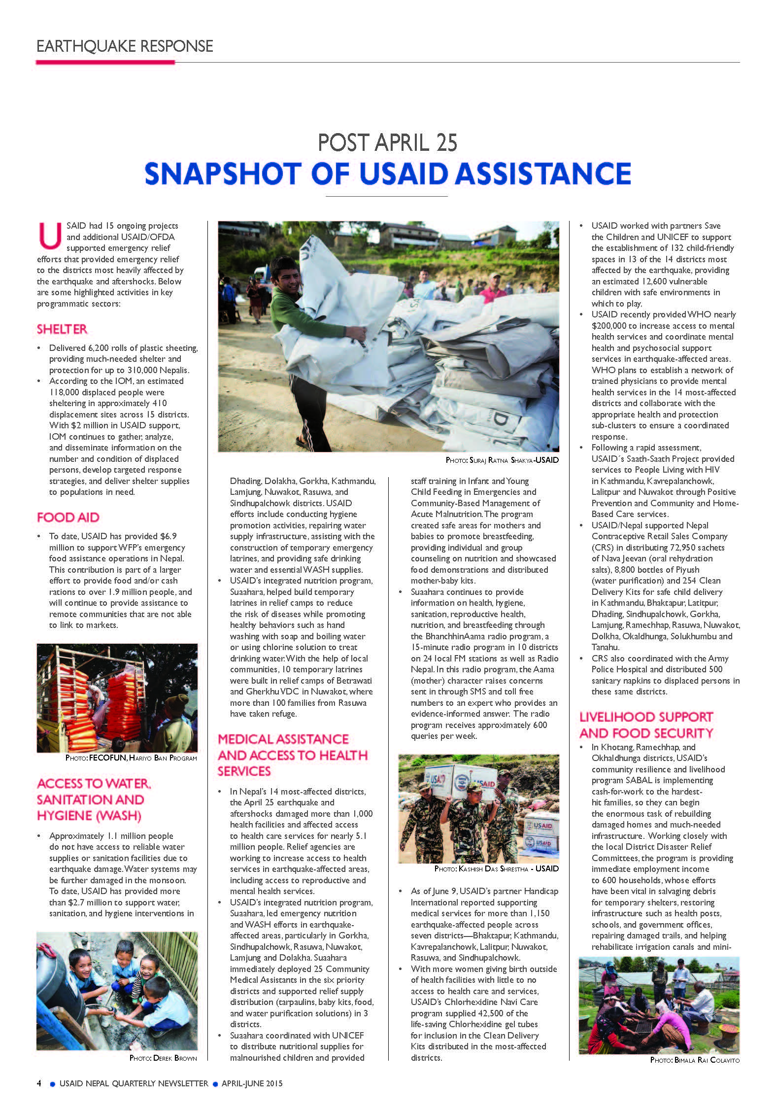 POST APRIL 25: SNAPSHOT OF USAID ASSISTANCE