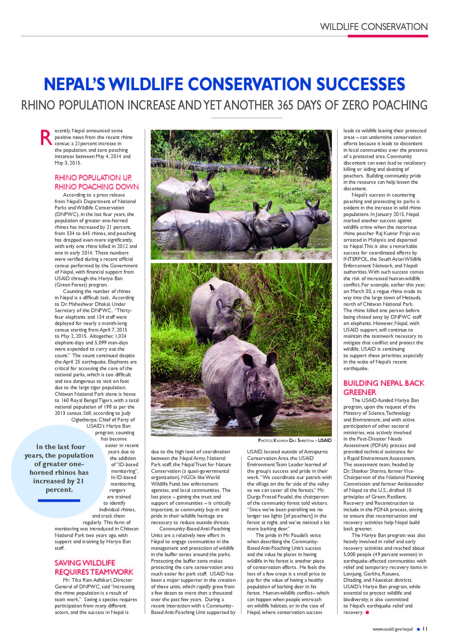 NEPAL’S WILDLIFE CONSERVATION SUCCESSES: RHINO POPULATION INCREASE AND YET ANOTHER 365 DAYS OF ZERO POACHING