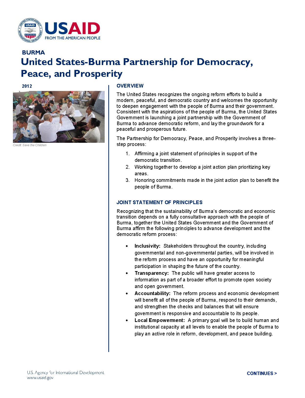 United States-Burma Partnership for Democracy, Peace, and Prosperity Fact Sheet