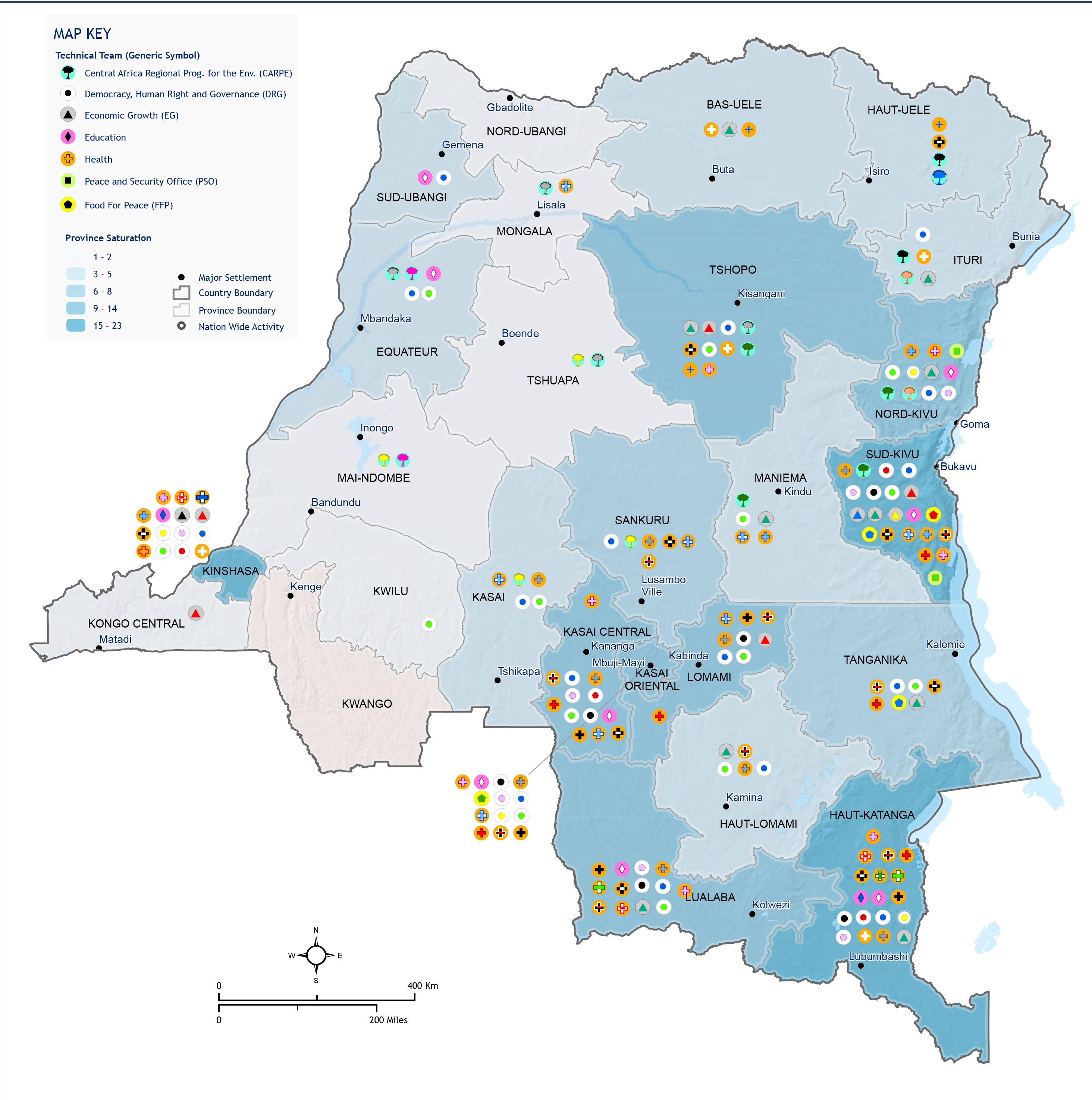 Map of USAID Development Activities in the DRC