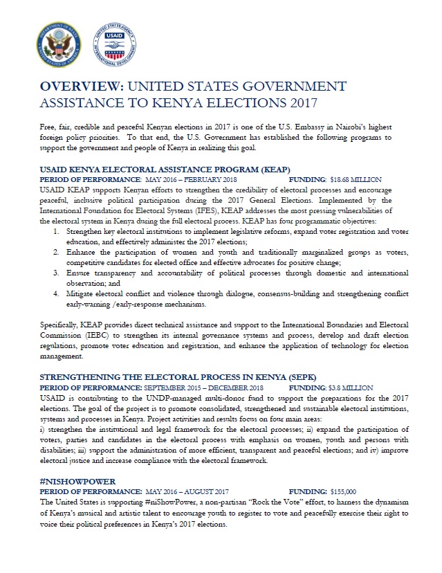 U.S. Government Assistance to Kenya Elections Fact Sheet
