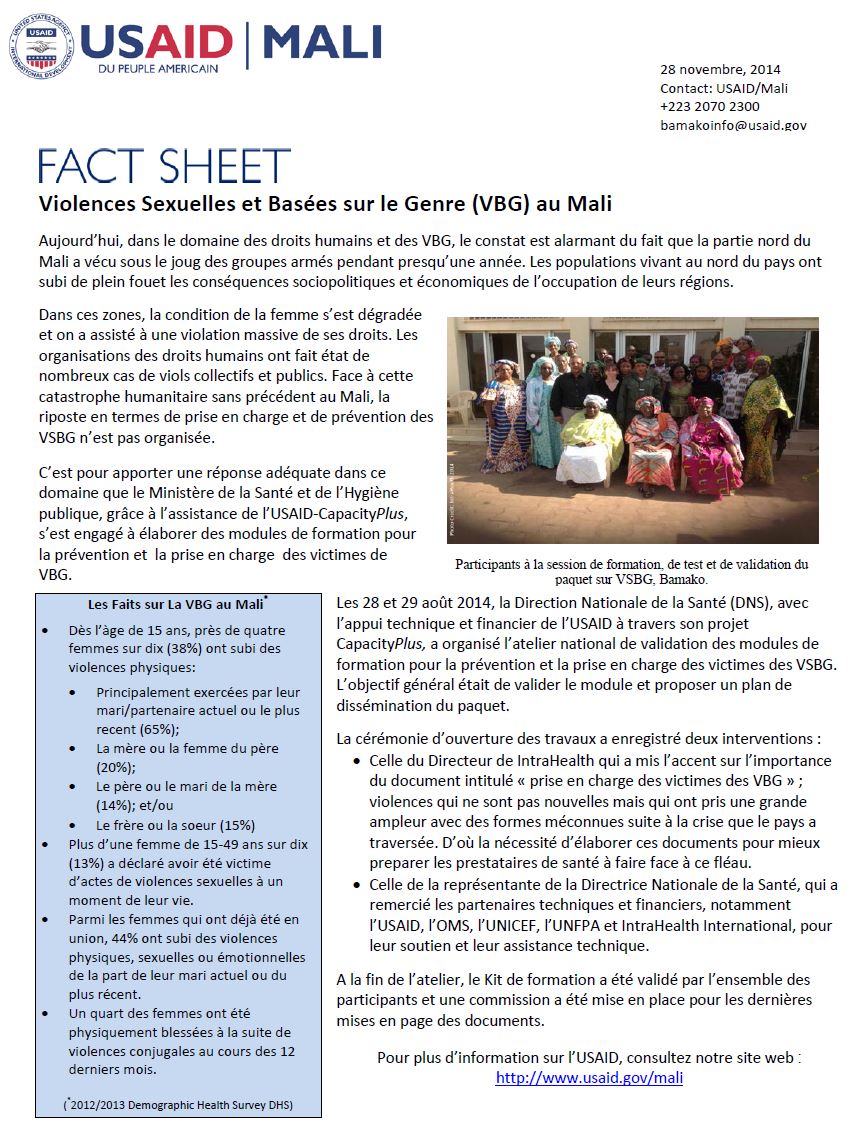 Violences Sexuelles et Basées sur le Genre (VBG) au Mali