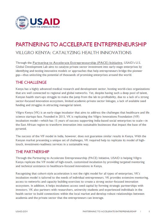 Partnering to Accelerate Entrepreneurship - Villgro Kenya