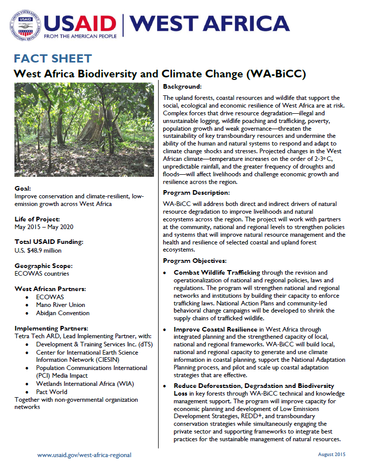 Fact Sheet on West Africa Biodiversity and Climate Change (WA-BiCC)