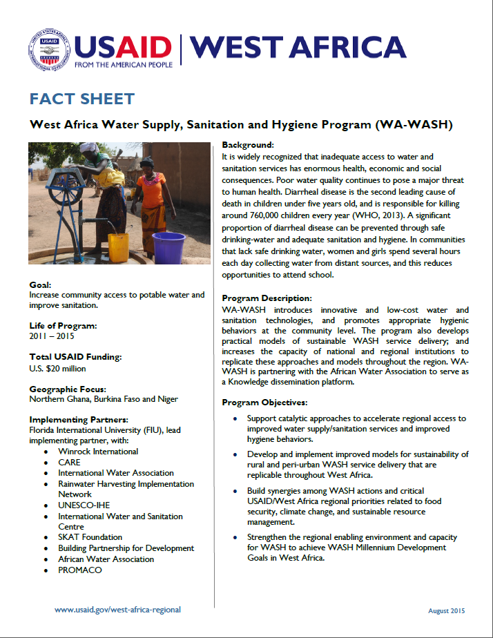 Fact Sheet on the West Africa Water Supply, Sanitation and Hygiene Program (WA-WASH)