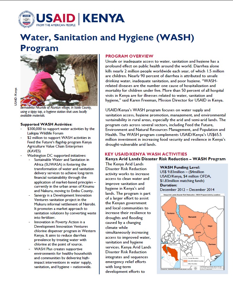 Water, Sanitation and Hygiene (WASH) Program Fact Sheet.September 2014