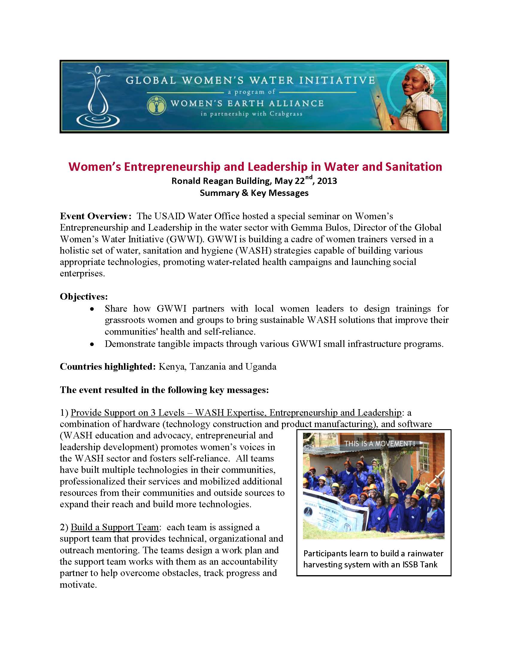 Key Takeaways from the Women’s Entrepreneurship and Leadership in Water and Sanitation learning event