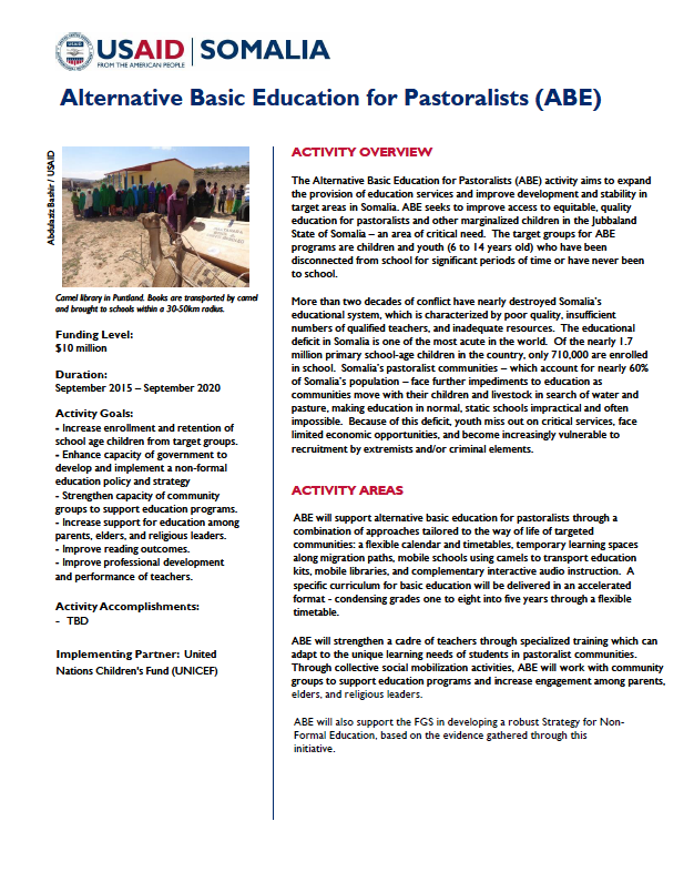 Fact Sheet - Alternative Basic Education for Pastorialist