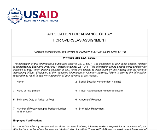 AID 760-42 (Application for Advance of Pay for Overseas Assignment)