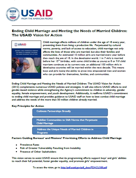 Fact Sheet on the USAID Vision for Action on Child Marriage
