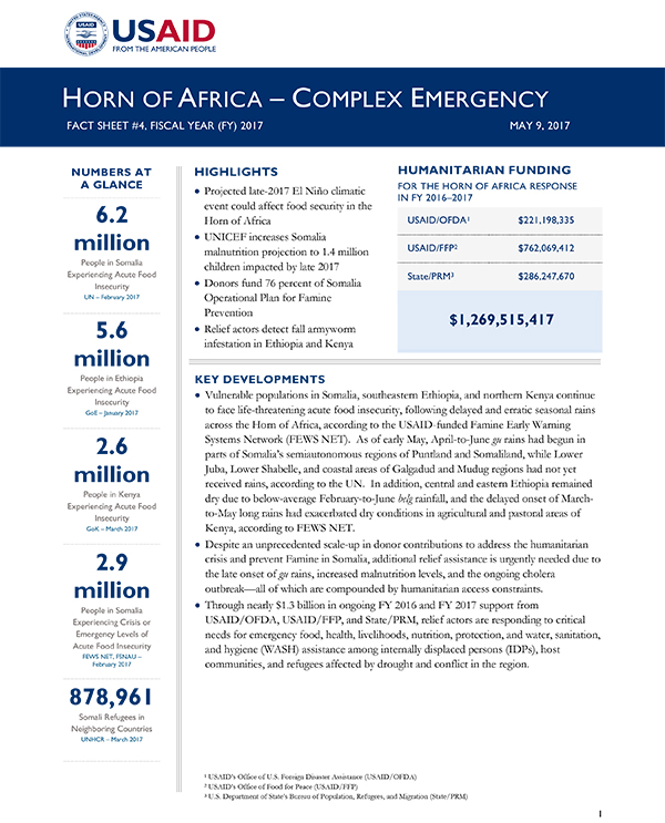 Horn of Africa Complex Emergency Fact Sheet #4 - 05-09-2017
