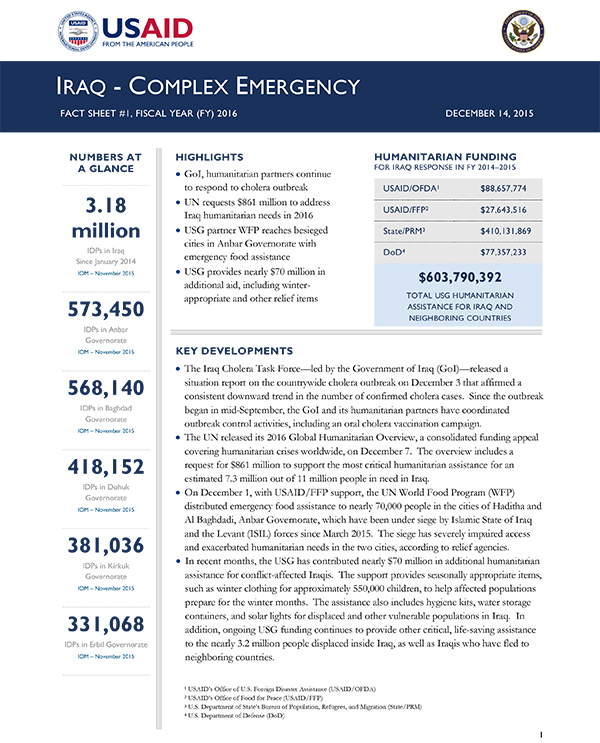 Iraq Complex Emergency Fact Sheet #1 - 12-14-2015