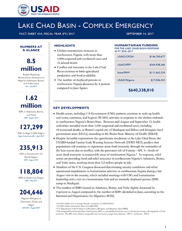 Lake Chad Basin Complex Emergency Fact Sheet #24 - 09-14-2017