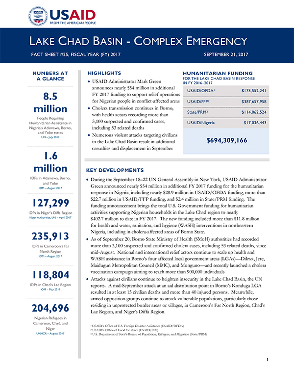 Lake Chad Basin Complex Emergency Fact Sheet #25 - 09-21-2017