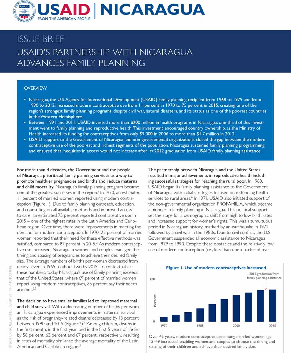Issue Brief: USAID's Partnership with Nicaragua Advances Family Planning