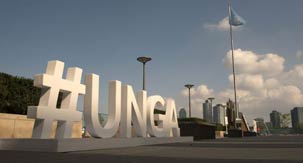 #UNGA sign in front of the United Nations