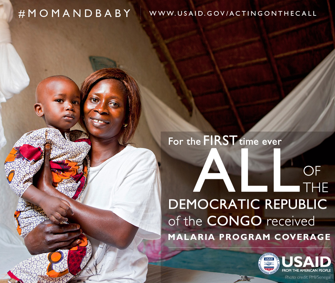 Photo of a mother and child. For the first time ever, all of the DRC received malaria program coverage.