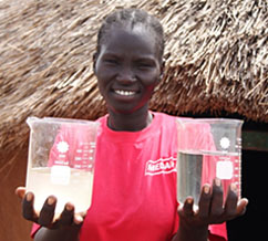 Eliza displays the difference between filtered and unfiltered water. Photo courtesy of Medai