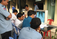 Photo of a tb screening in a Cambodia prision.