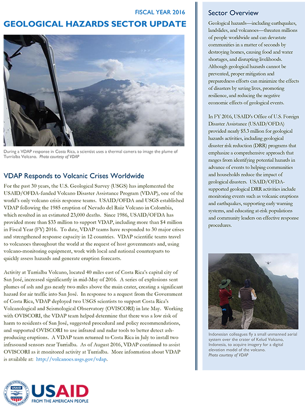 USAID/OFDA Geological Hazards Subsector Update
