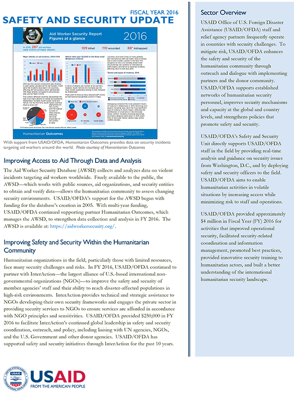 USAID/OFDA Safety and Security Sector Update