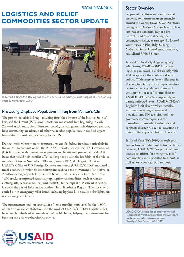 USAID/OFDA Logistics and Relief Commodities Sector Update