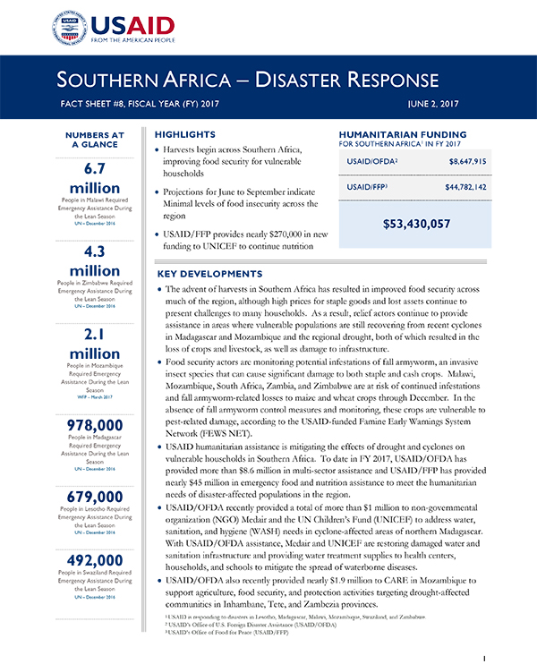 Southern Africa Disaster Response Fact Sheet #8