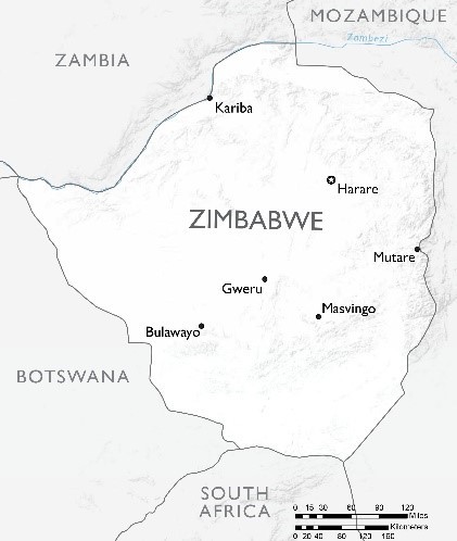 Country map of Zimbabwe
