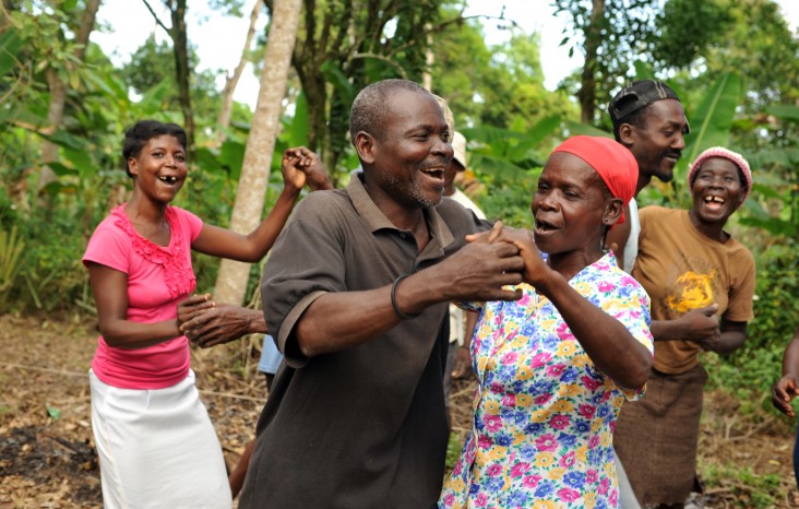 Motivational song and dancing at Feed the Future project outside of Cap Haitien, Haiti. Kendra Helmer/USAID