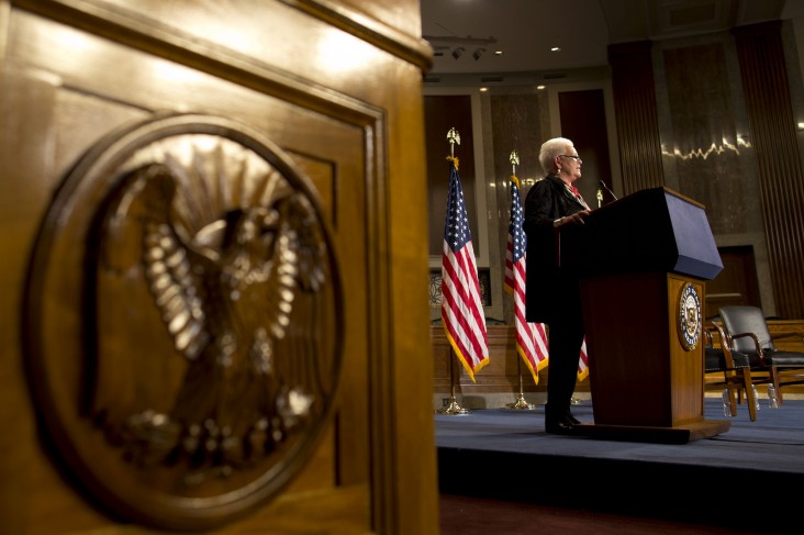 USAID Administrator Gayle Smith speaking at the Dirksen Senate Office Building, March 9, 2016.