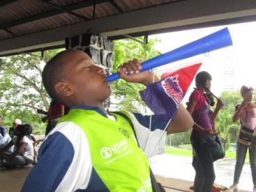 Young participant in the USAID-supported Mundialito de Barrio sports for development program.