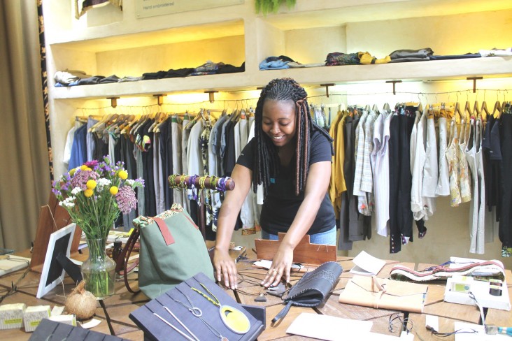 Rwandan designs and products fill the displays in Nairobi's Mille Collines store.