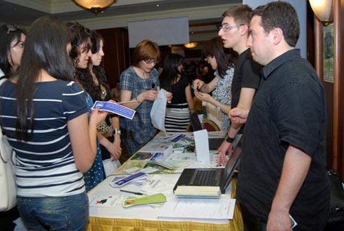 Albania's Yerevan State University Career Center provides counseling at the Youth Career Fair. 