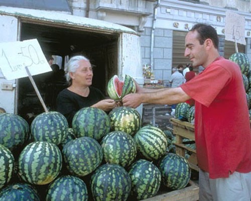 A watermelon stall in Tbilisi, Georgia. Many small businesses in Georgia have benefitted from reforms that streamlined business 