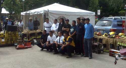 Members of the Rioverde Volunteer Fire Department displayed donated fire equipment at a public ceremony in 2008