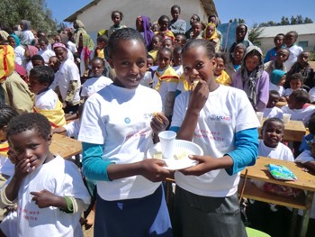 Girls tasting cheese during the School Milk Day event at the Wushawushign Primary School in the Amhara Region.