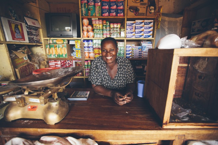 Maama Tina owns a shop in Kasekula, a town on Bugala Island, Uganda. As a result of the island’s improved infrastructure,
