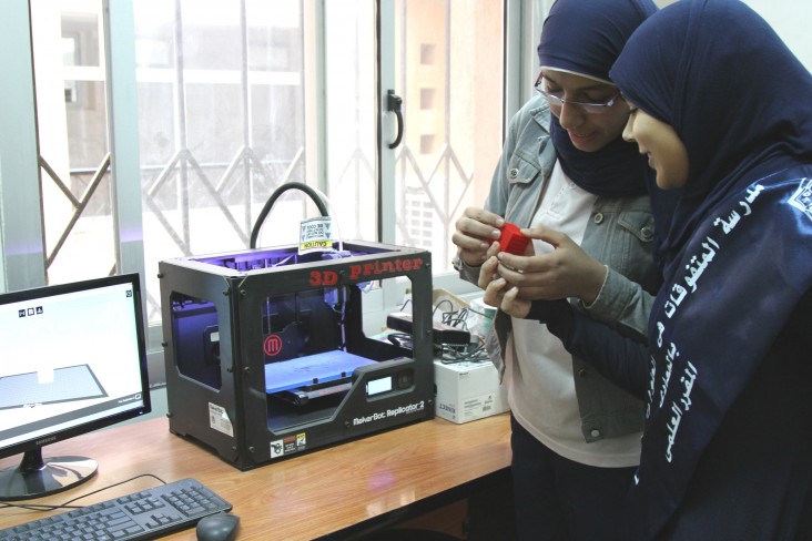 Two students design new technology with 3D printers at the Maadi STEM School for Girls
