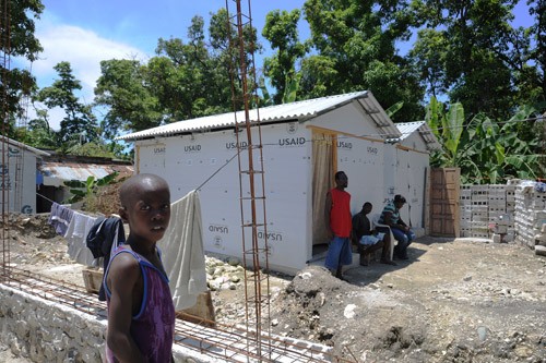 Small houses are constructed by international relief organizations in Leogane, Haiti, 33 kilometers south of Port-au-Prince.
