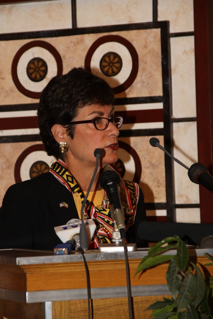 U.S. Ambassador to Ethiopia Patricia Haslach speaks to more than 300 participants at the Second International Coffee Conference