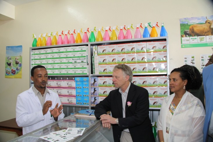 A salesclerk at the new Shashemane Farm Service Center describes the various supplies available at the center.