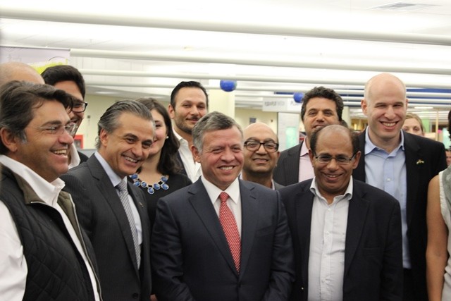 HM King Abdullah II and members of his delegation at the Plug and Play start-up accelerator in Silicon Valley. 