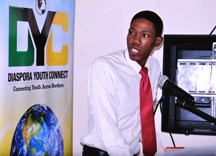 Jovan Ottey presents his business plan at the Diasporas for Development Business Competition in 2014.
