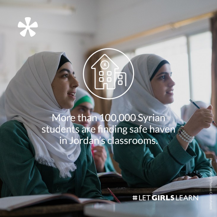 More than 100,000 Syrian students are finding safe haven in Jordan's classrooms. Let Girls Learn. Photo: Thomas Christofoletti